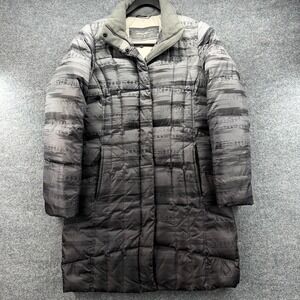 Eddie Bauer Puffer Coat Women Gray Geometric Print Full Zip Down Filled